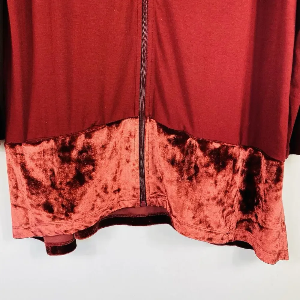 Soft Surroundings Jacket Petite Medium Red Hooded Zip Velvet Hem 3AA15